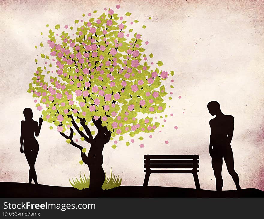 Couple and blossoming tree