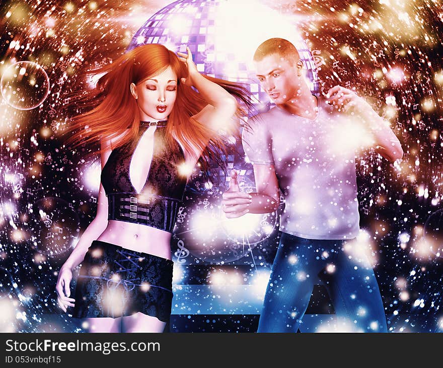 Illustration of 3d people dancing on disco party. Illustration of 3d people dancing on disco party.