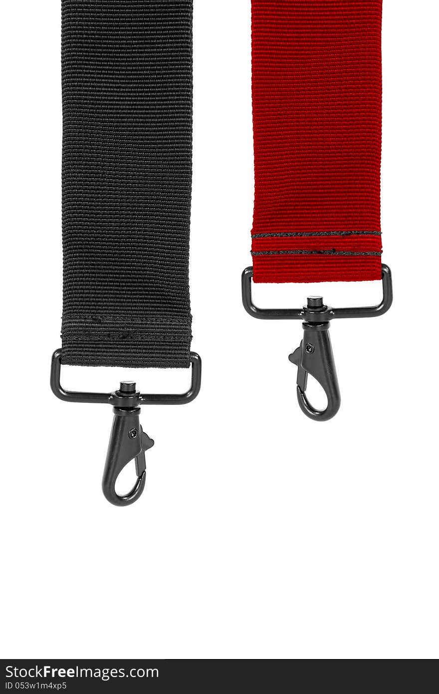 Red and black fabric strap on a white background. Red and black fabric strap on a white background