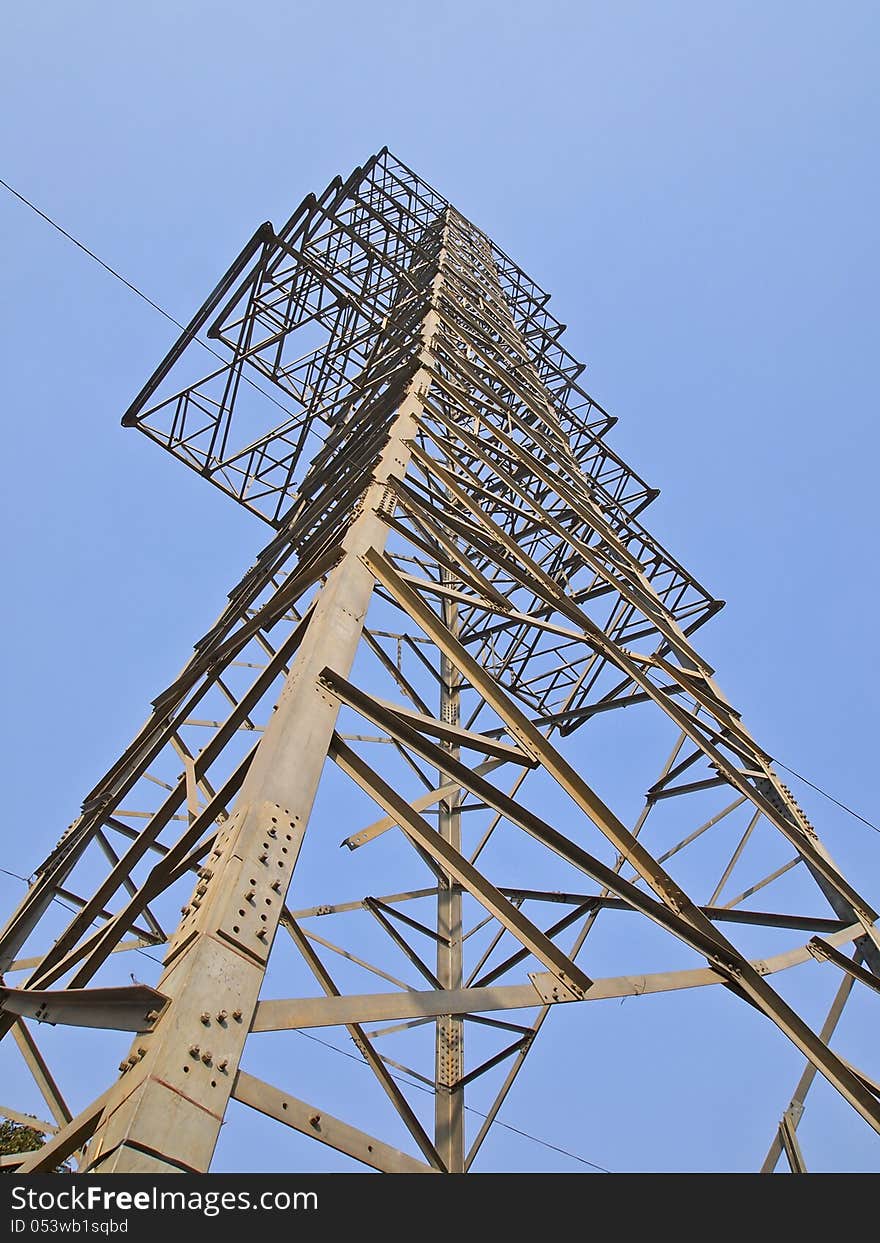 Steel structure of main electricity post in clear sky