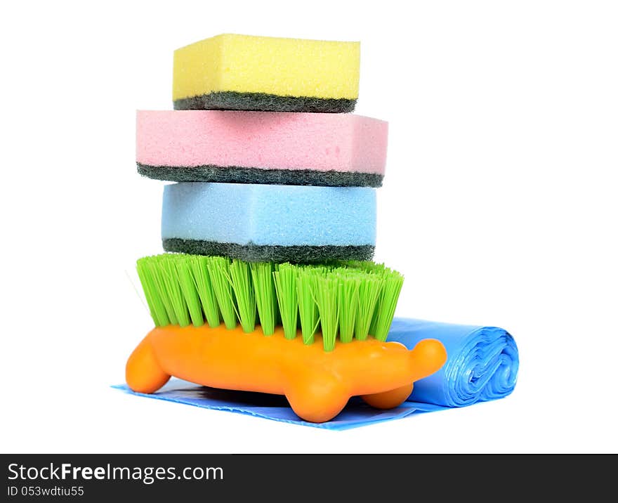 Sponges, Garbage Bags And Brush For Cleaning