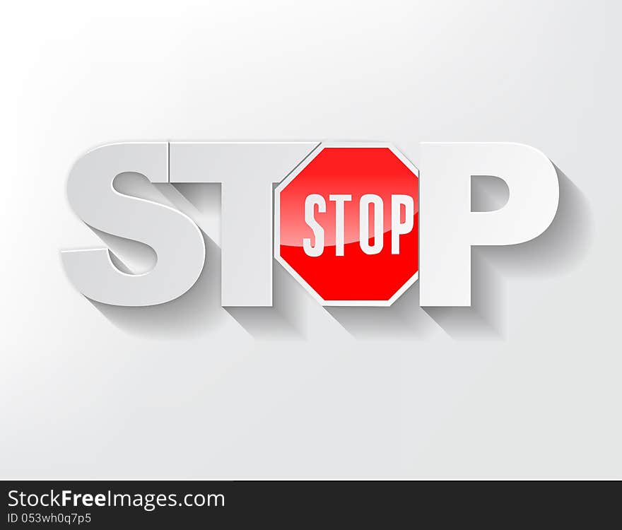 Stop Text with the stop sign on a light background.