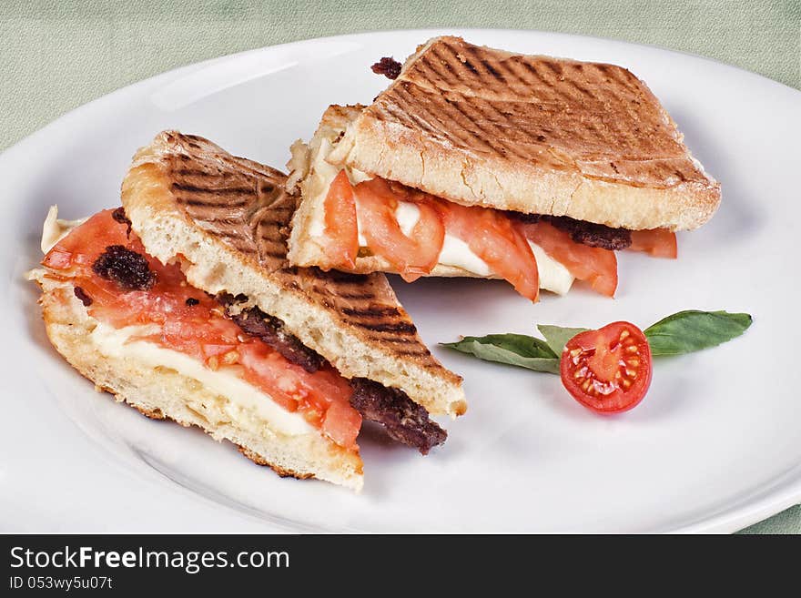 Restaurant dish consisting of  toast with salmon. Restaurant dish consisting of  toast with salmon