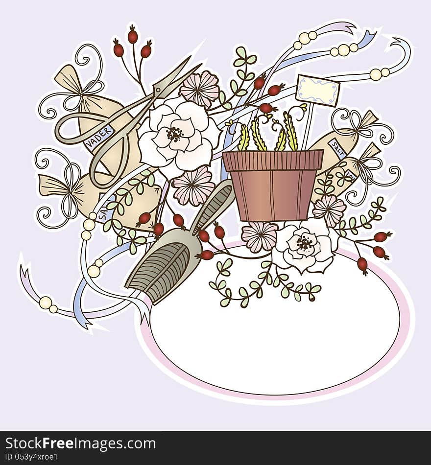 Vector background with symbols of gardening. Vector background with symbols of gardening