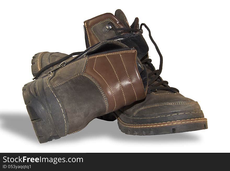 Winter boots on a white background