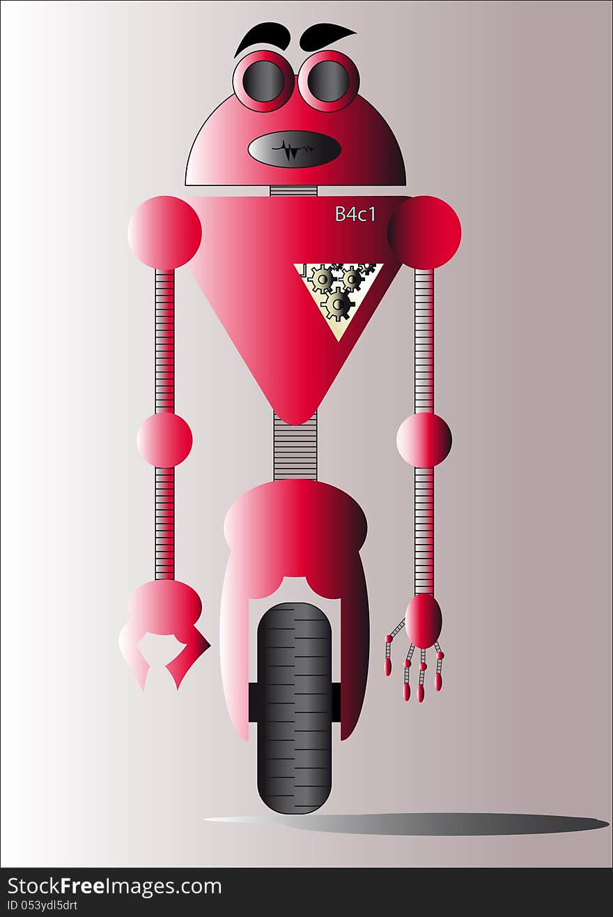 Red cartoon robot on the wheel