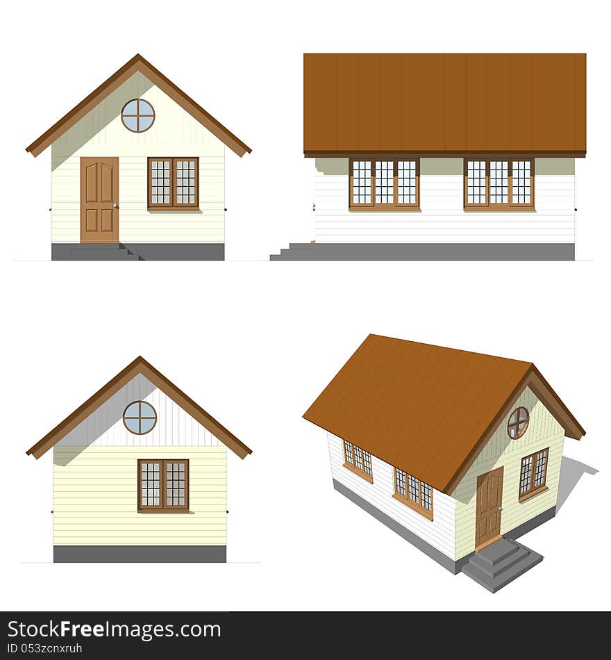 A set of house facade , on white background. A set of house facade , on white background