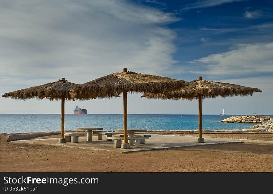 Morning view on Aqaba gulf from the wild beach of Eilat, Israel. Morning view on Aqaba gulf from the wild beach of Eilat, Israel.