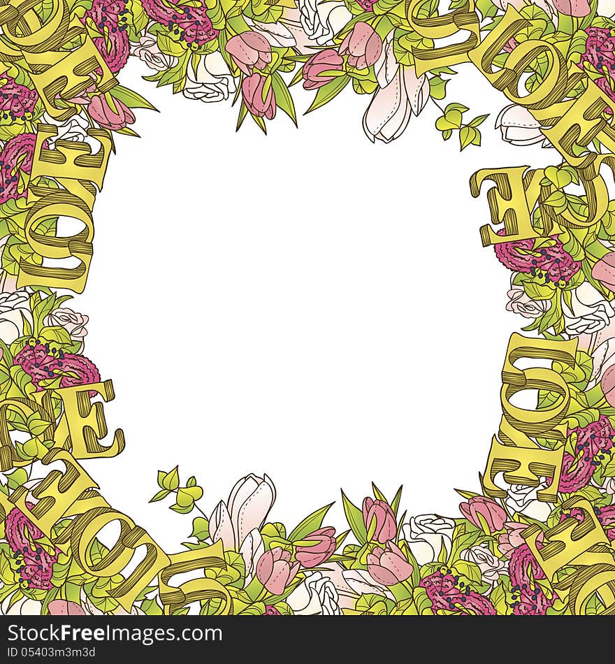 Vector background with flowers and love