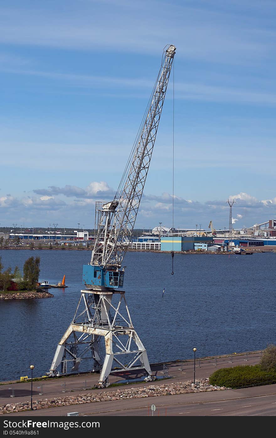 The port crane on rails in the Finnish city of Kotka