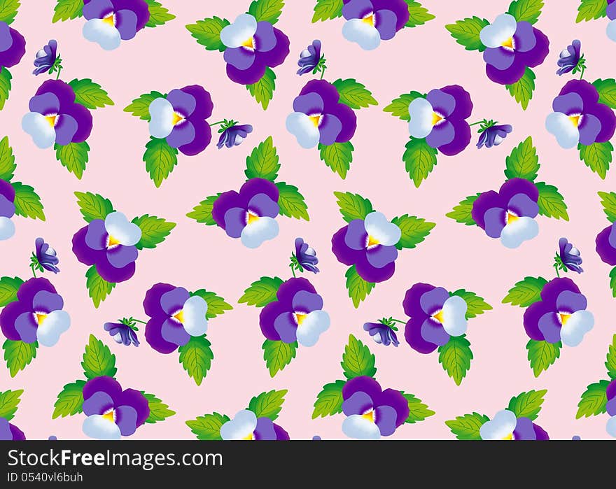 Seamless pattern with pansies purple flowers, vector drawing. Seamless pattern with pansies purple flowers, vector drawing.