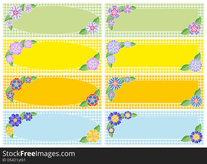 Colored rectangles as labels kitchen decorated with flowers, vector drawing.