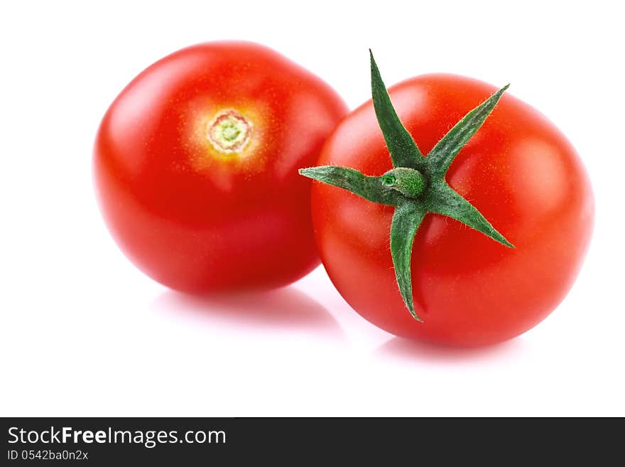 Two tomato  on white, close up