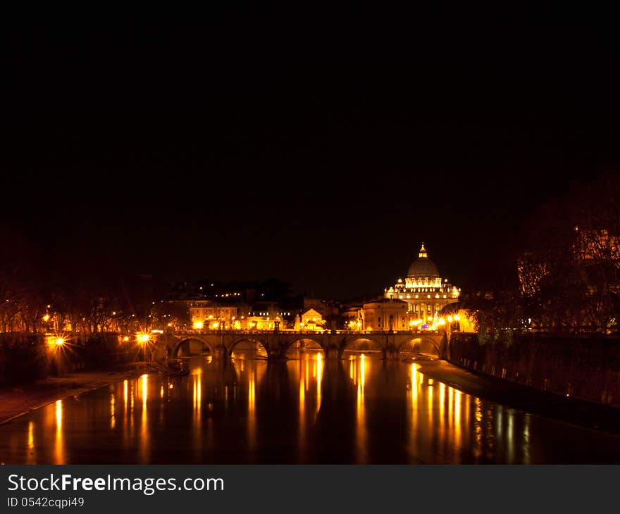 Vatican And Tevere By Night