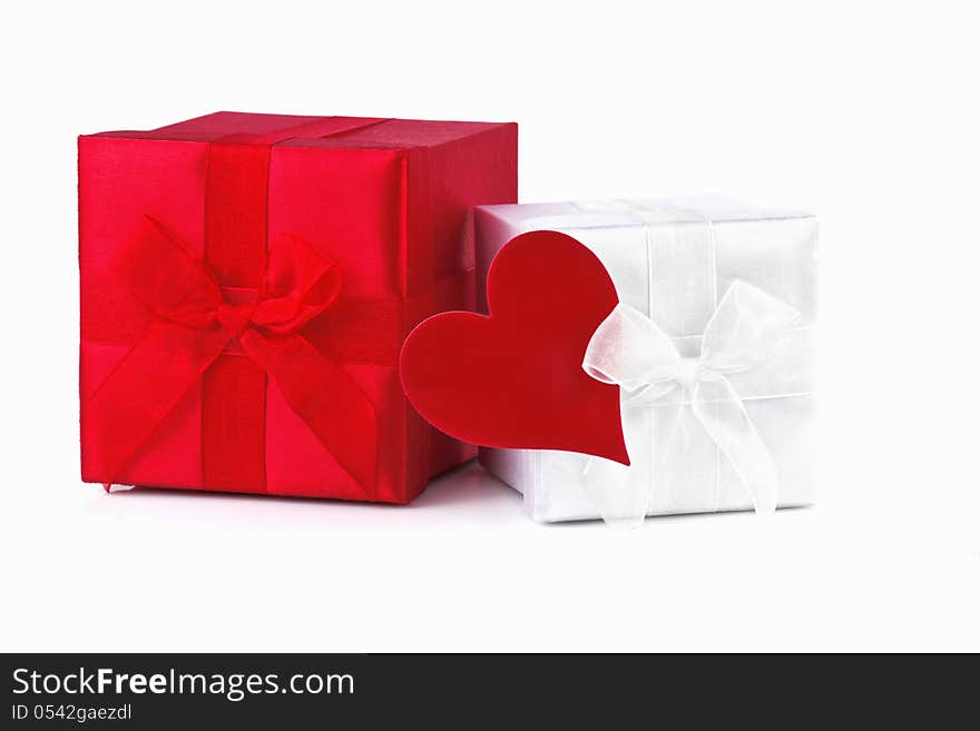 Gift Box With Red Heart Isolated On White