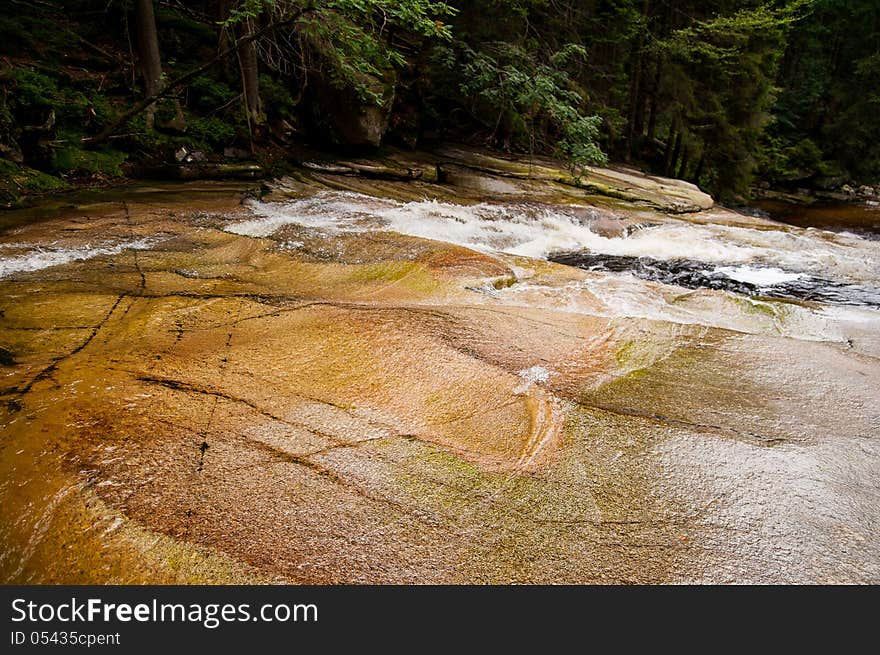 Waterfall with rocks in Krkonose