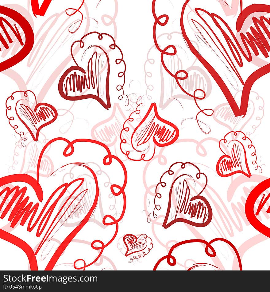 Romantic seamless pattern with abstract red hearts for valentines day