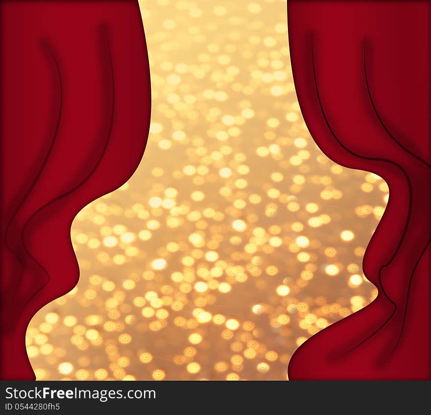 Red curtains and golden background