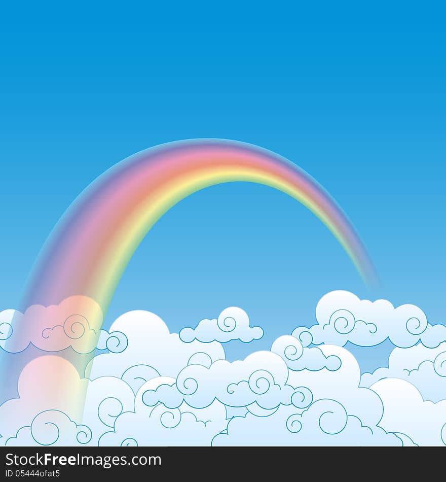 Colorful Rainbow With Cloud, Illustration