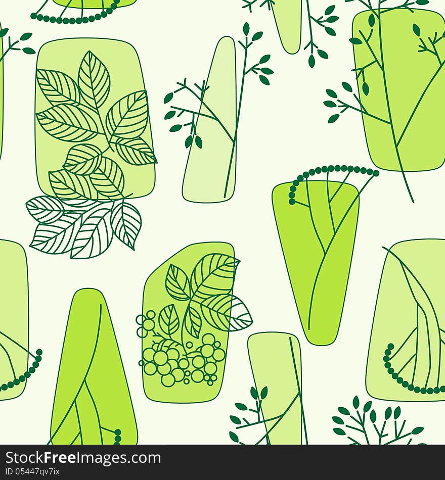 Green Floral Retro Seamless Pattern