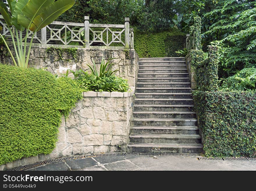 Scenic stone stairs in green park environment. Scenic stone stairs in green park environment