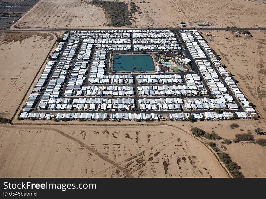 Trailer Park in the Arizona Desert as seen from above. Trailer Park in the Arizona Desert as seen from above