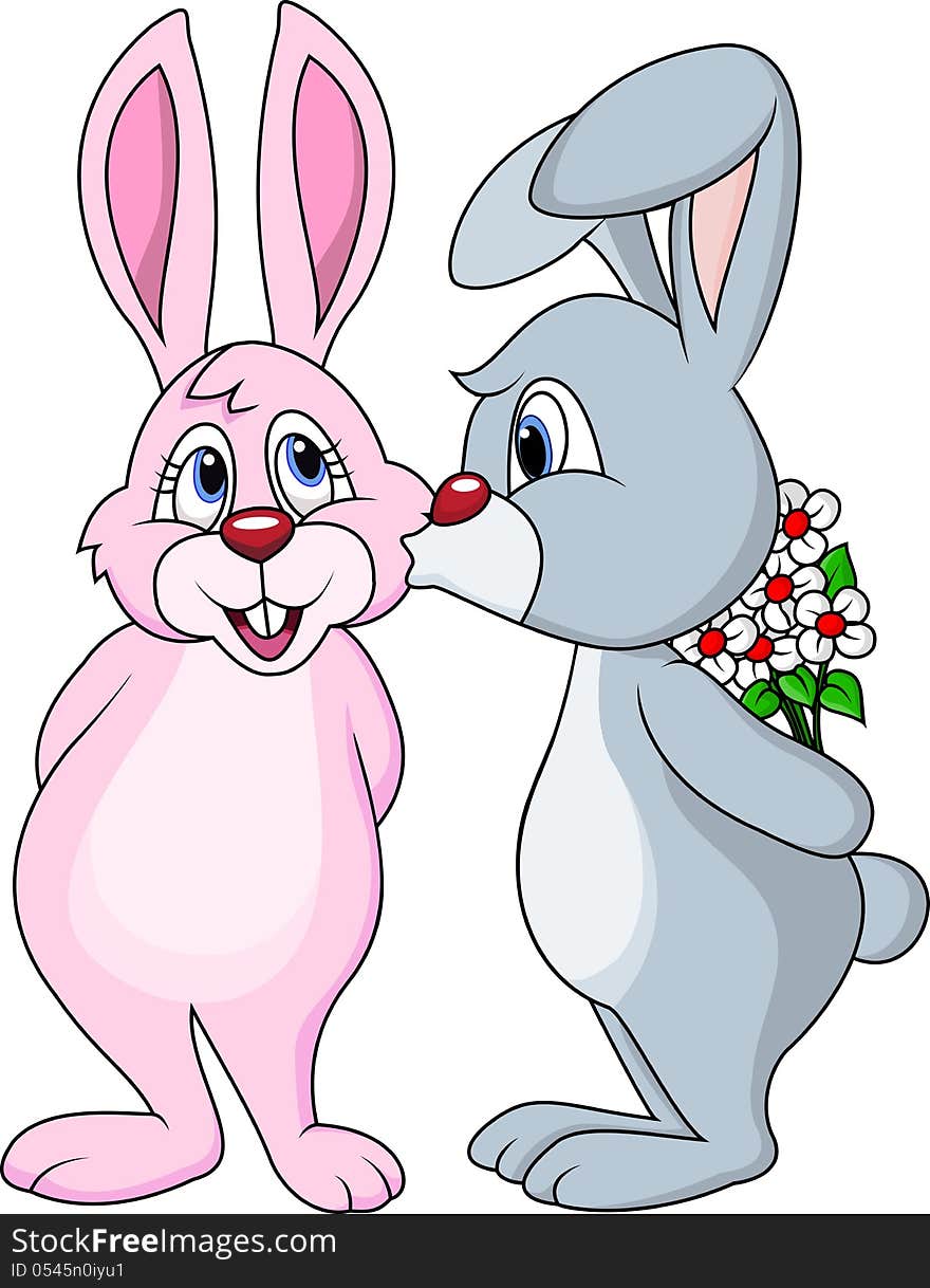 Illustration of rabbit couple kissing