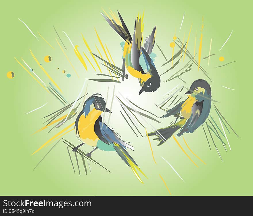 Abstract birds on colorful background