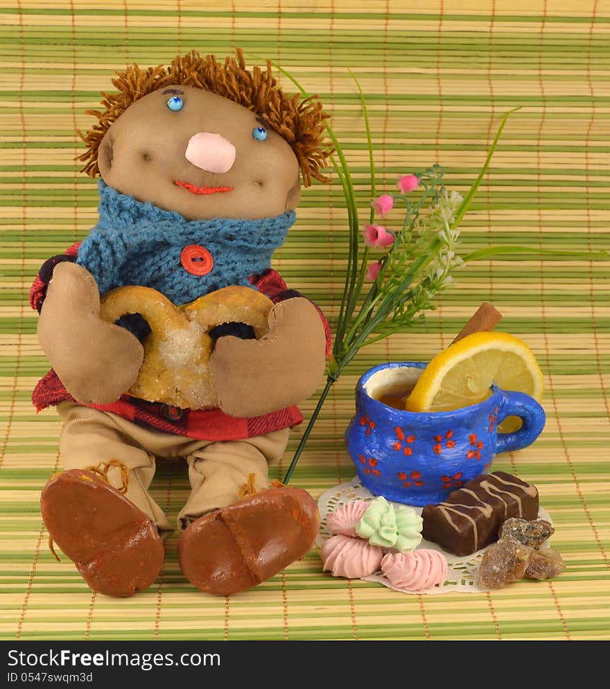 Handmade toy with cake and sweet things. Handmade toy with cake and sweet things