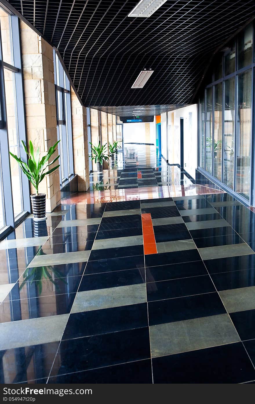 Indoor corridor in modern hall