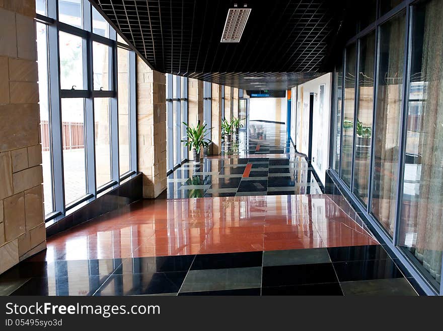 Indoor corridor in modern hall