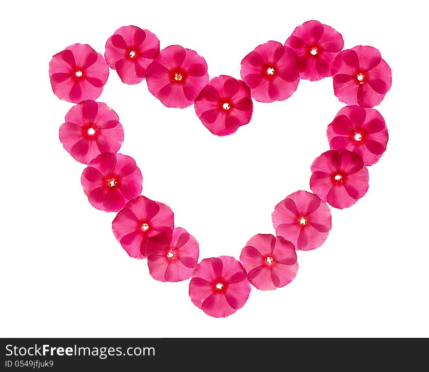 Heartshaped pink floral frame isolated on white background