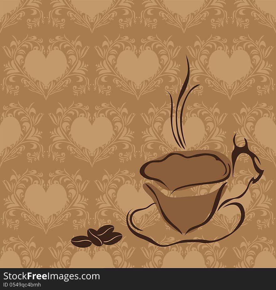 Decorative cup with hot coffee, coffee time concept. Decorative cup with hot coffee, coffee time concept