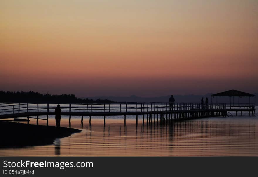 Sunrise on the lake on summer morning