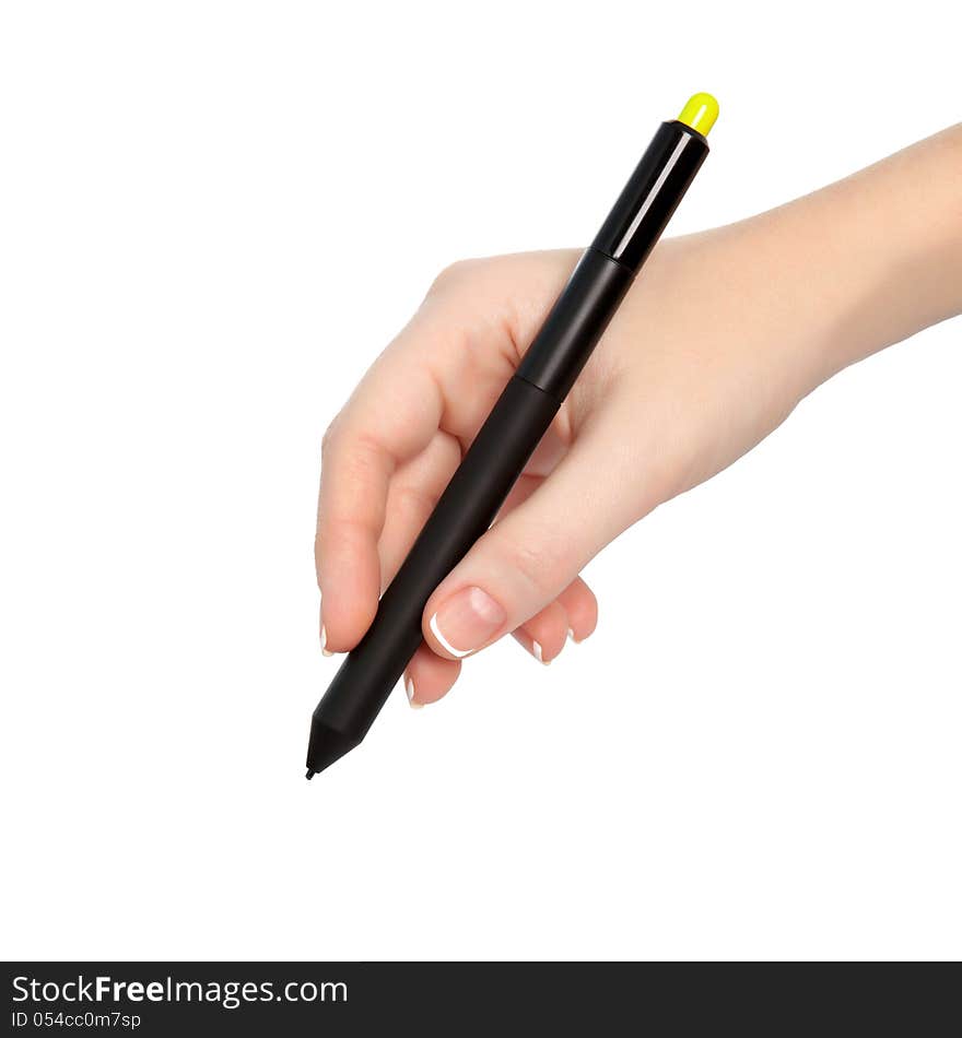 Isolated female hand with pencil