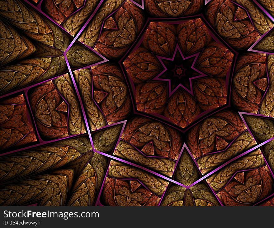 Warm colored fractal flower, modern digital artwork, abstract design