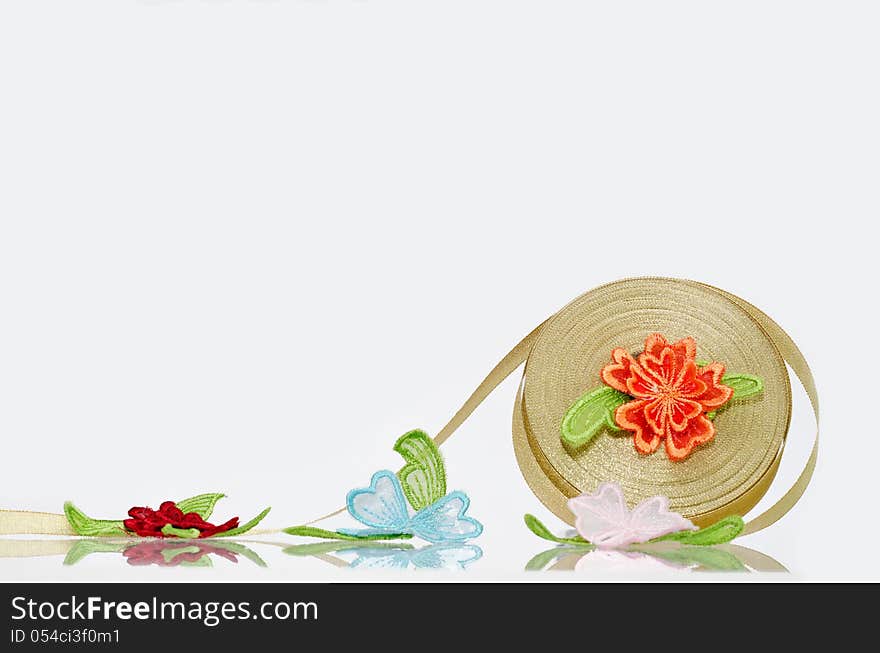 Golden ribbon on white background