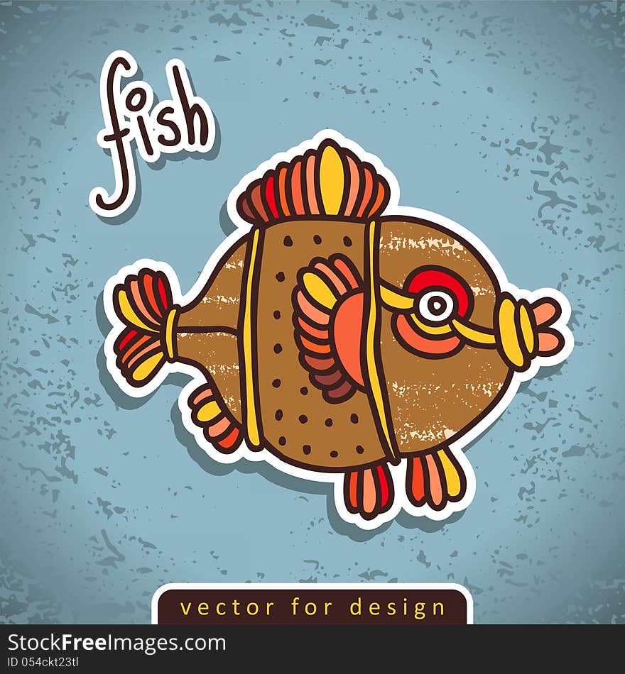 Vector decorative doodle fish on grunge background