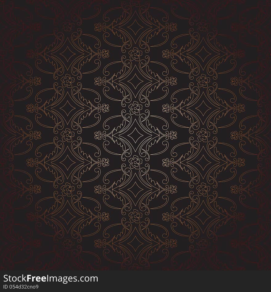 Vintage floral copper pattern on black background. Vintage floral copper pattern on black background