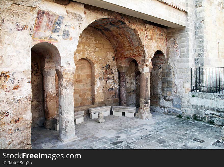 The ruins of a byzantine church at castro in italy