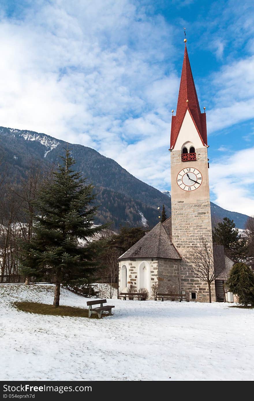 Church with a bell tower on the river Ahr