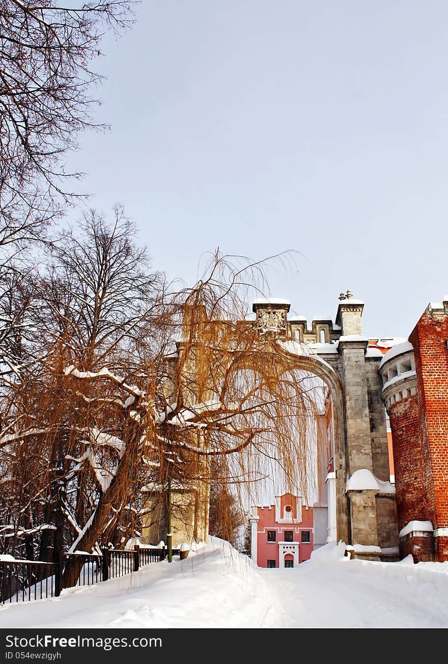 Stone arch of the eighteenth century in the in the built gothic style. Stone arch of the eighteenth century in the in the built gothic style