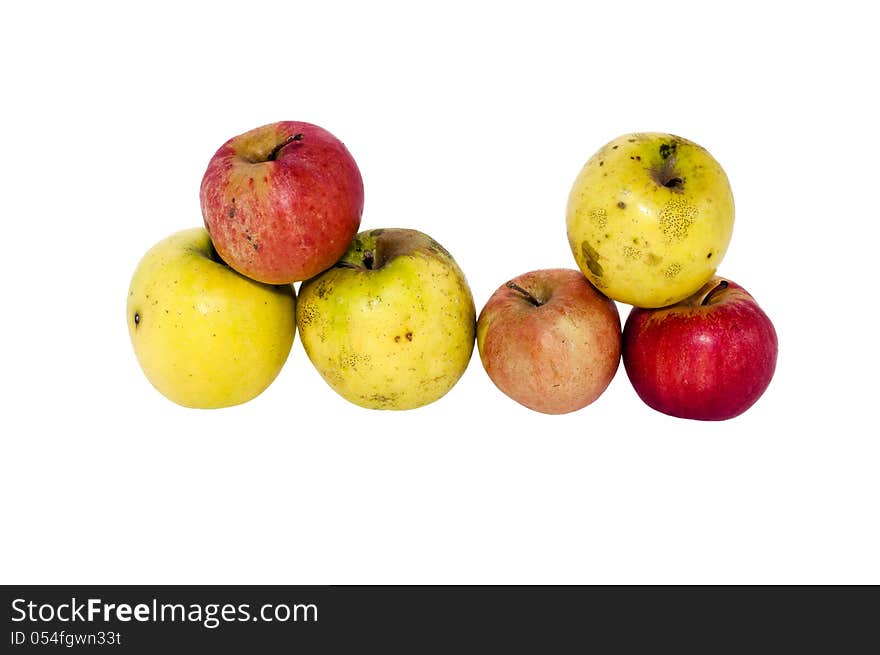 Red and yellow apples on white background