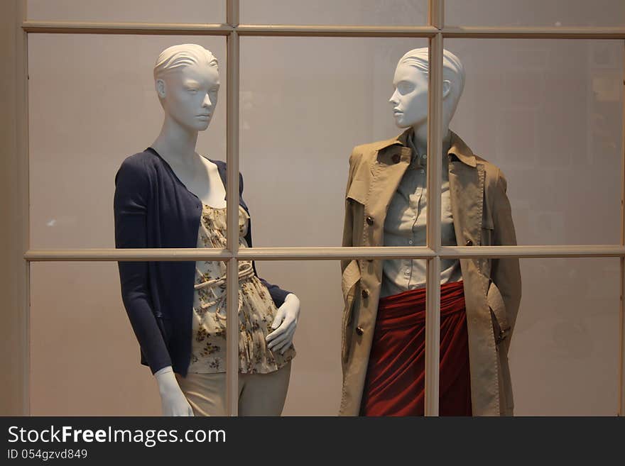 Colorful and beautiful womens clothing store in the window