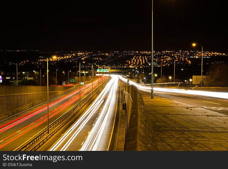 Traffic light trails looking south on the Newcastle western bypass