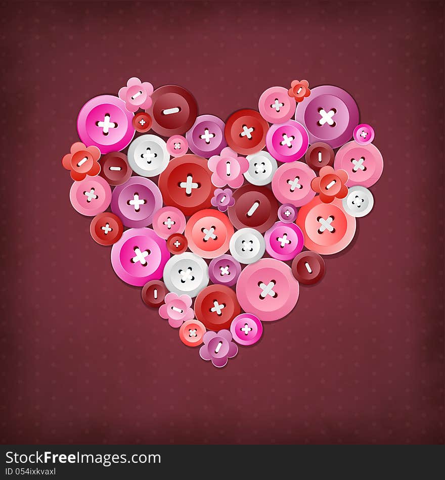 Vector illustration with a decorative heart of the colored buttons