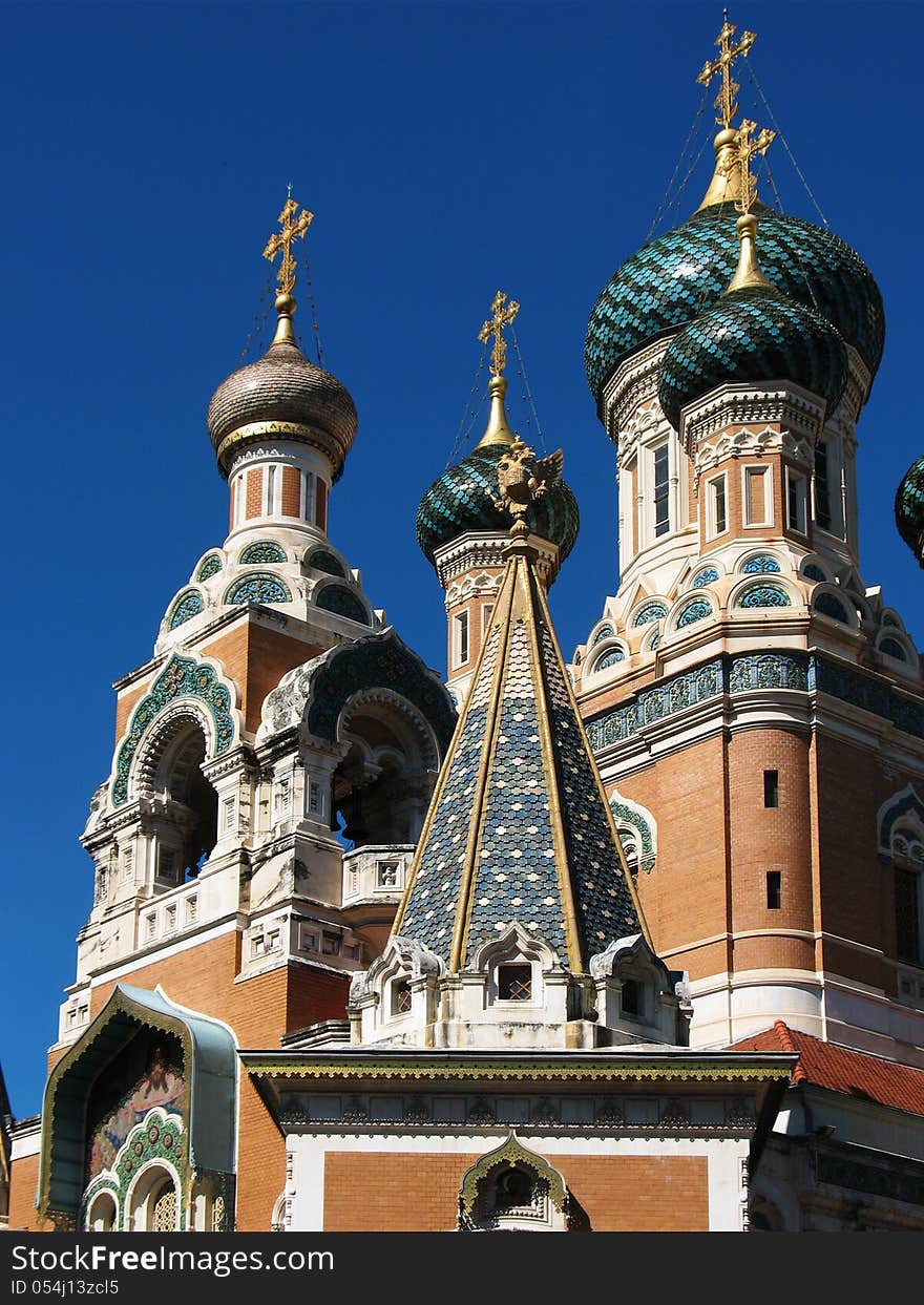 Orthodox church on a background of blue sky. Orthodox church on a background of blue sky