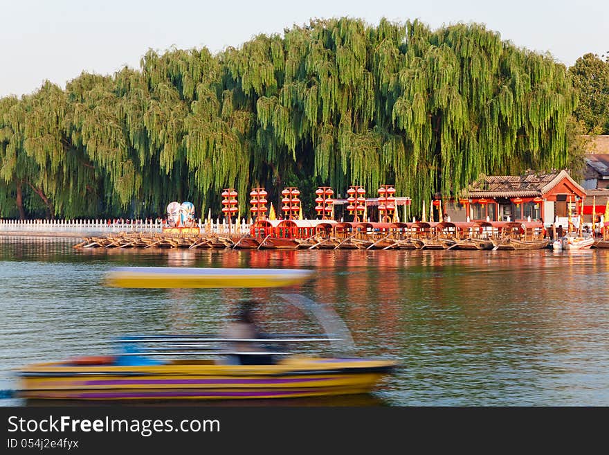 Small yacht pier in Shichahai, Beijing,China