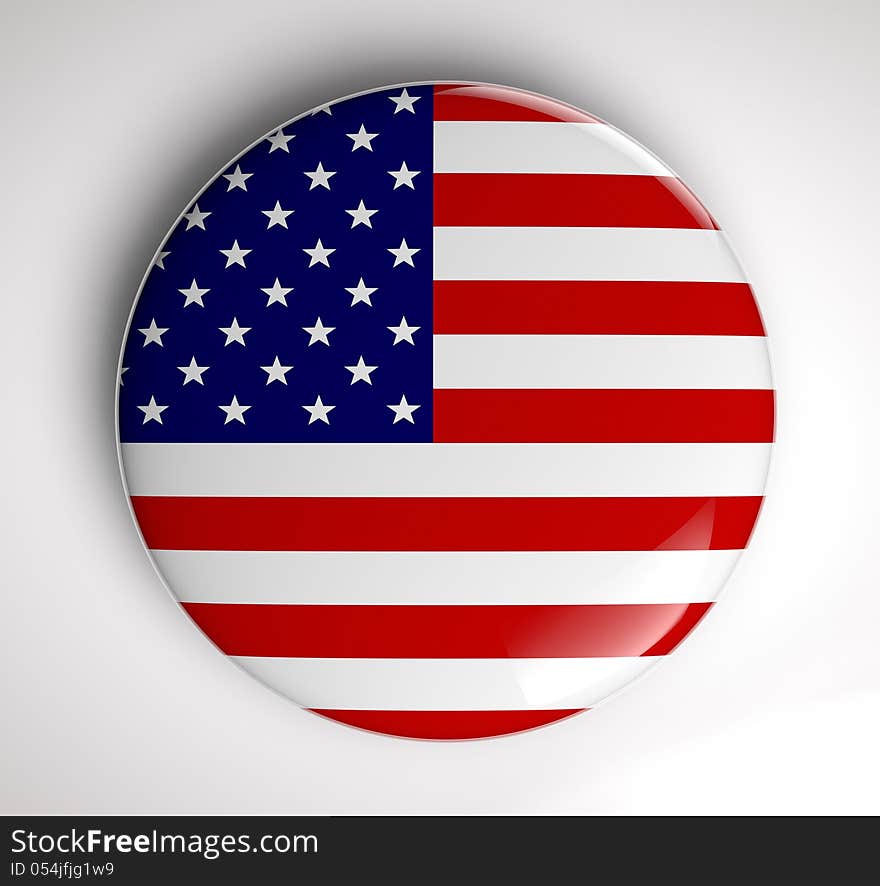 American flag button on white. American flag button on white.