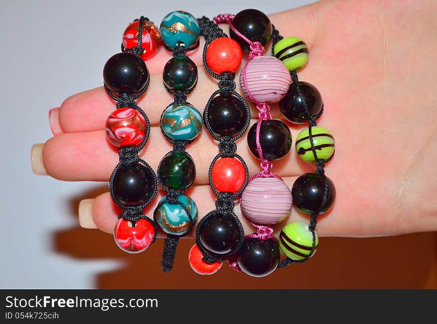 Image of shambala bracelets on an open hand. Image of shambala bracelets on an open hand